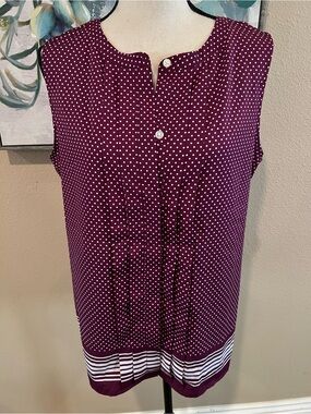 croft & barrow Burgundy Polka Dot Sleeveless Camisole with Striped Hem
